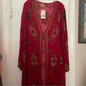 Midnight Velvet Red Embroidered Kimono Women’s 1X new with tags